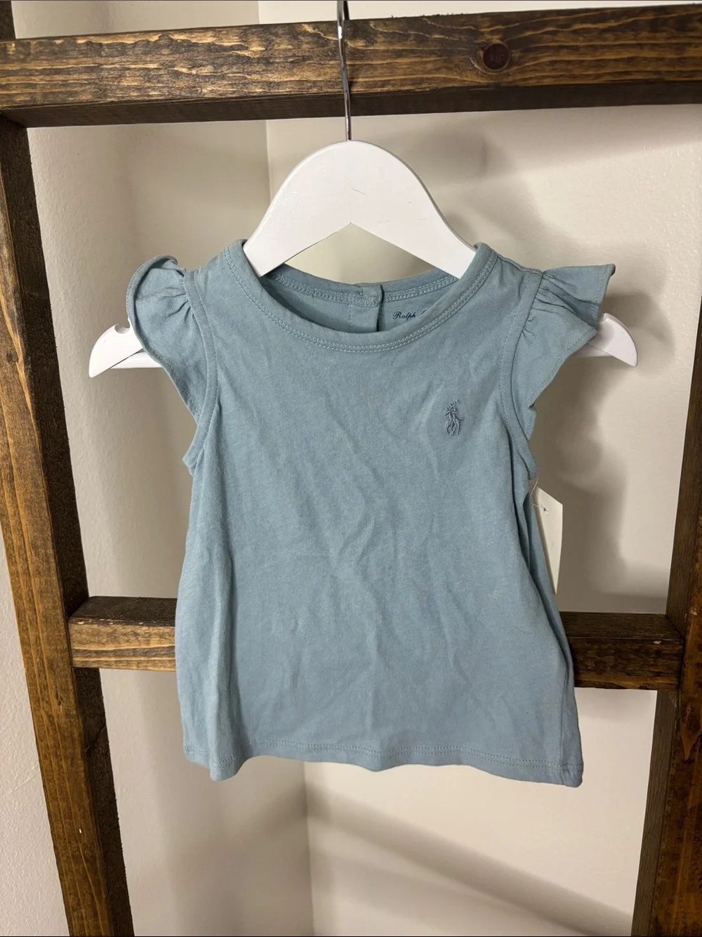 Ralph Lauren Girls' Dusty Blue Ruffle Sleeve Tee Size 9M
